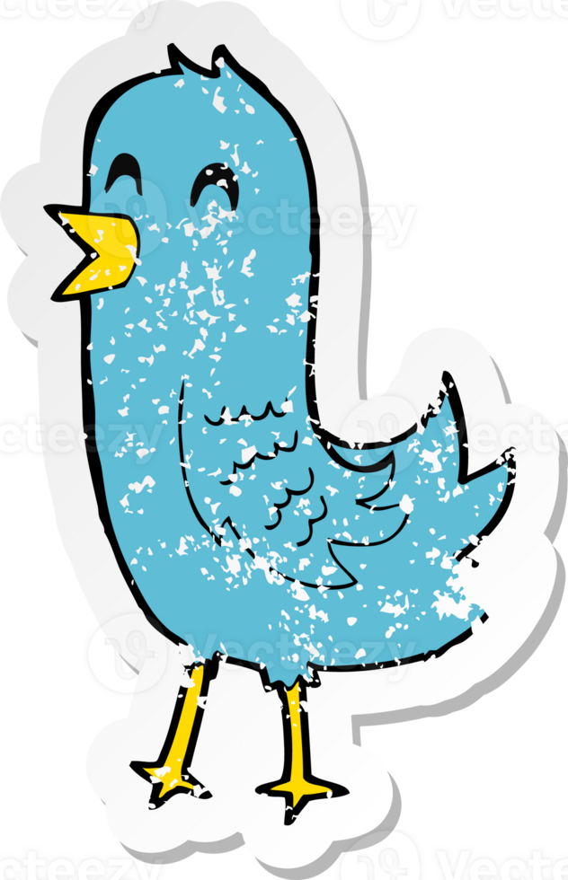 retro distressed sticker of a cartoon happy bird png