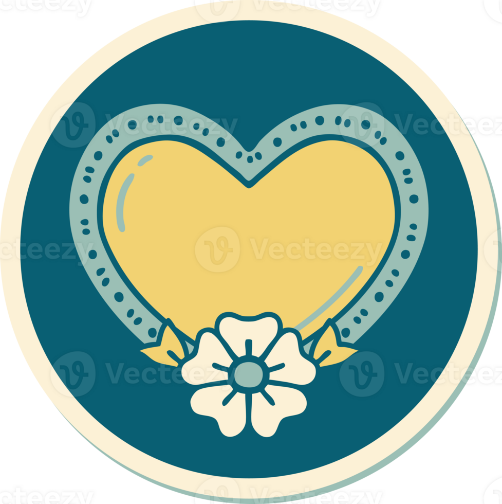 sticker of tattoo in traditional style of a heart and flower png