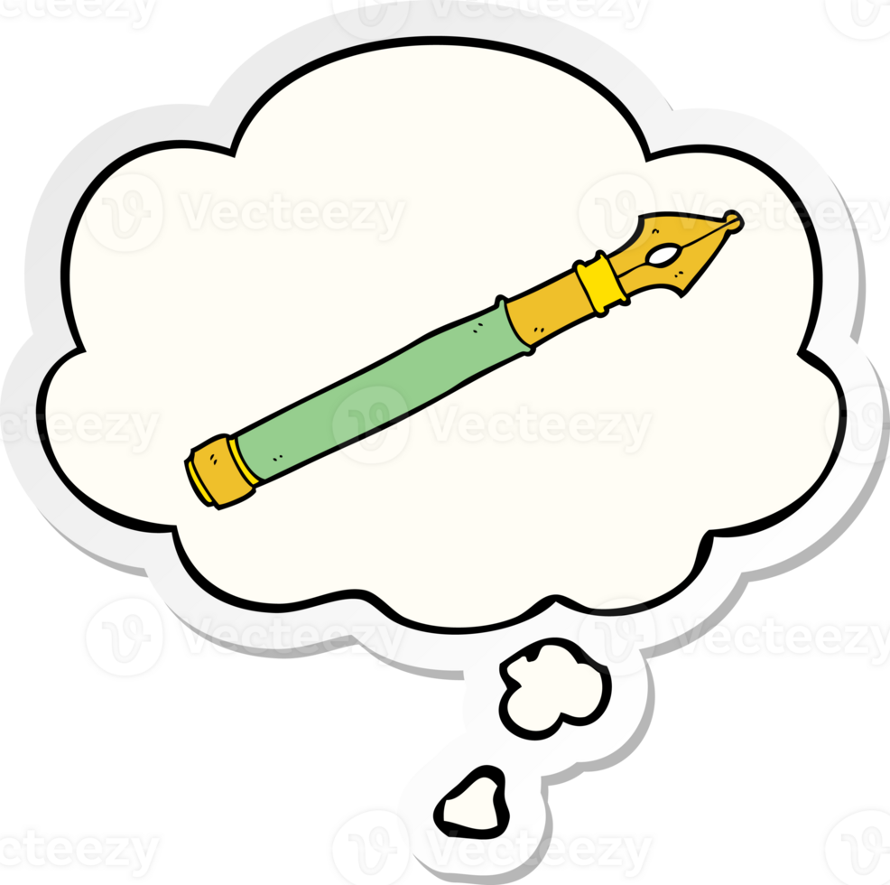 cartoon fountain pen with thought bubble as a printed sticker png
