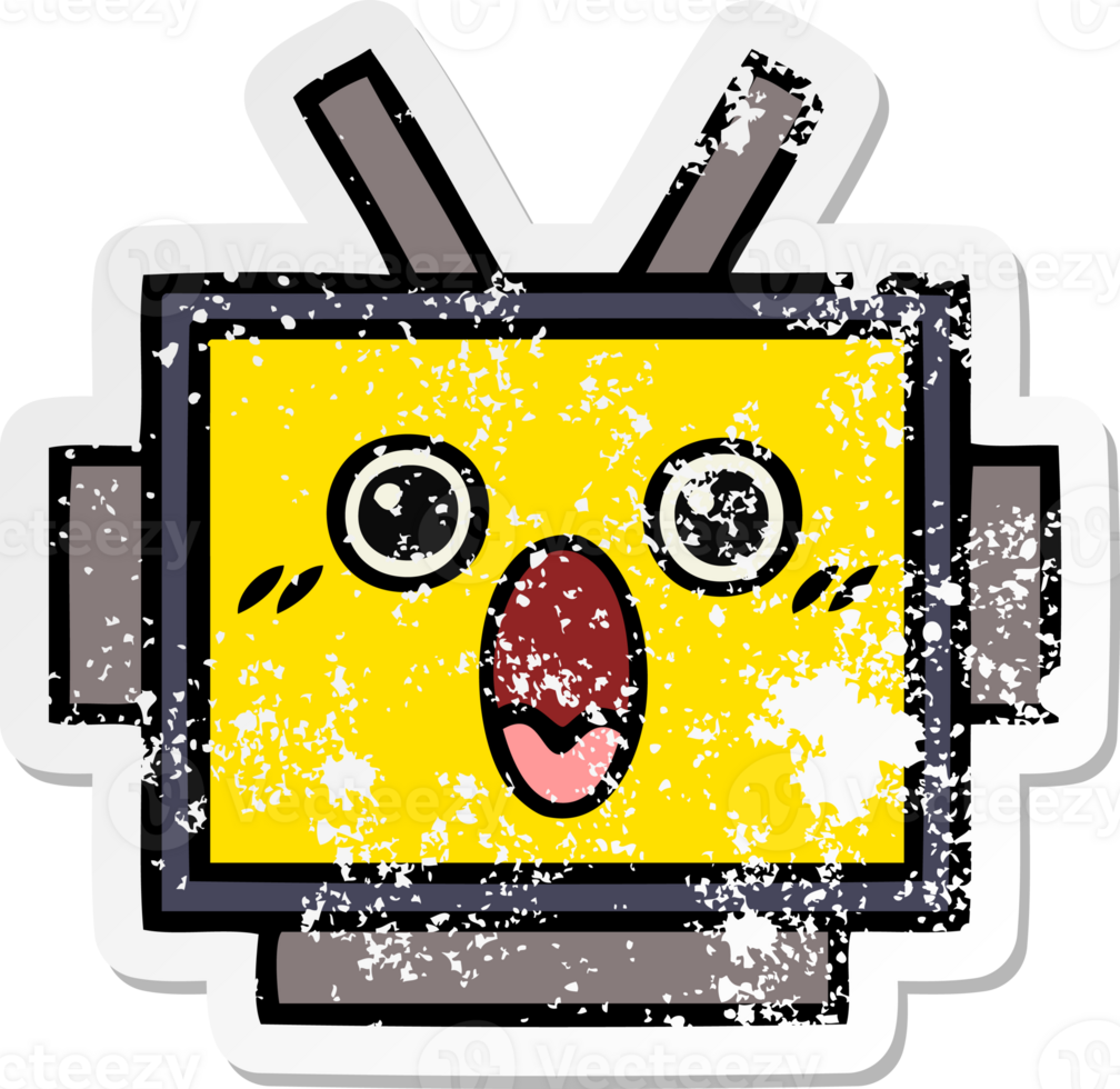 distressed sticker of a cute cartoon robot head png