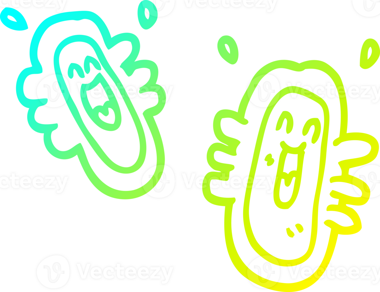 cold gradient line drawing of a cartoon happy germs png
