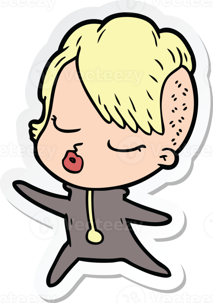 sticker of a cartoon pretty hipster girl png