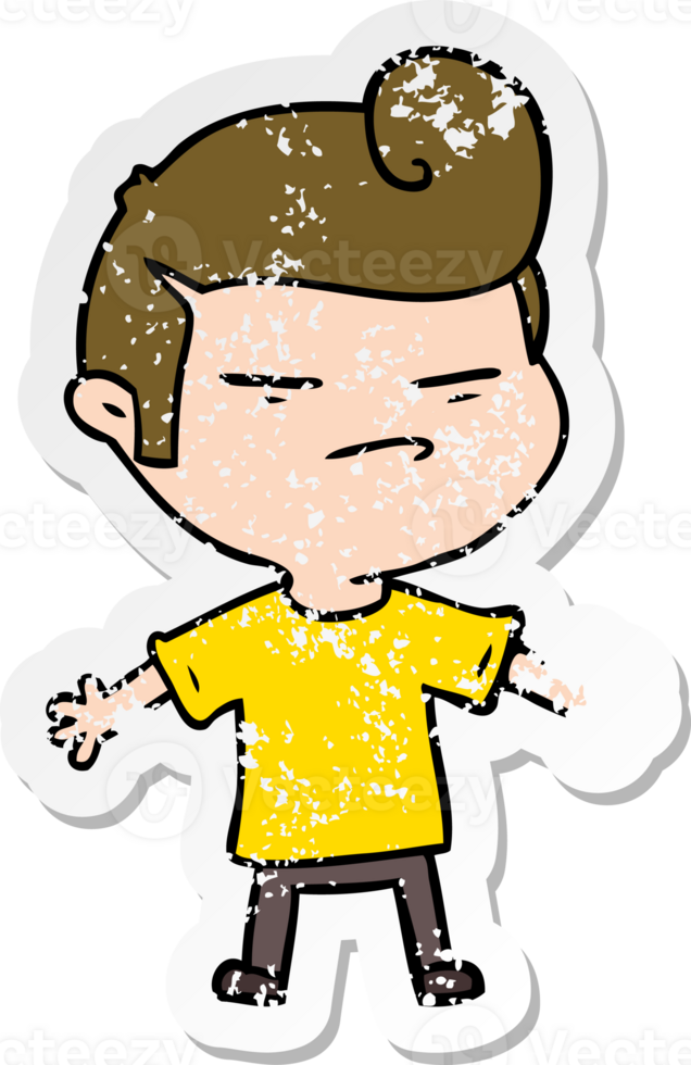 distressed sticker of a cartoon cool guy with fashion hair cut png