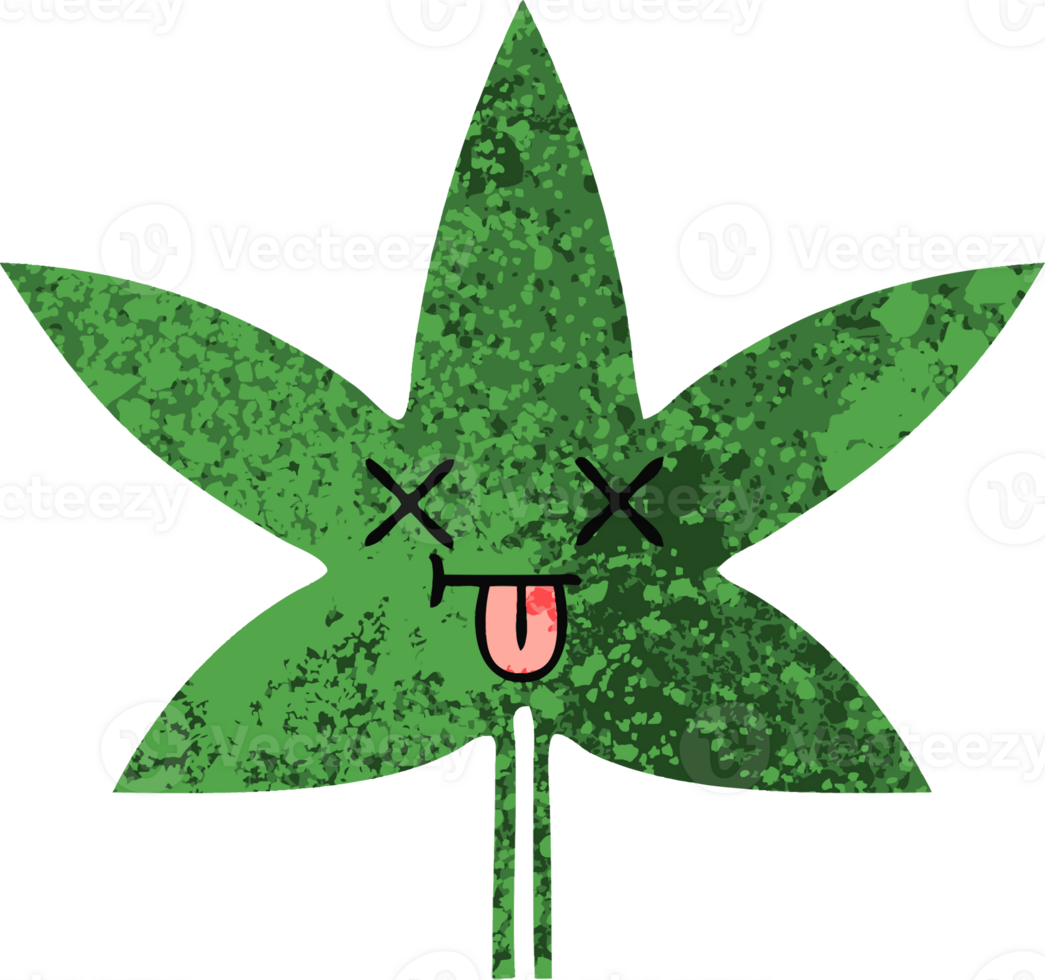 retro illustration style cartoon of a marijuana leaf png