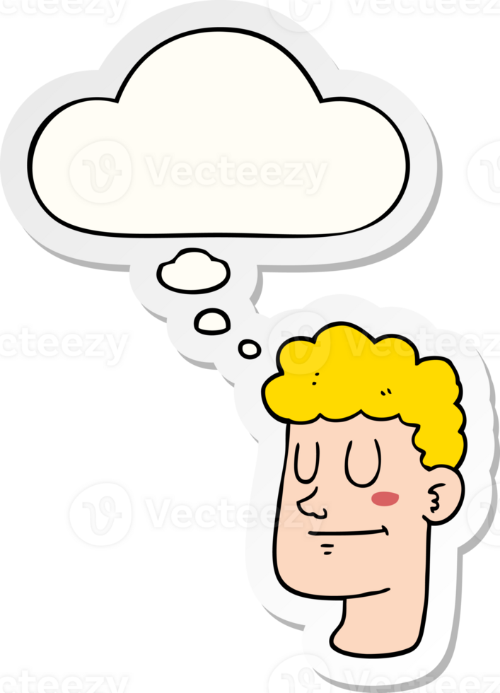 cartoon male face with thought bubble as a printed sticker png