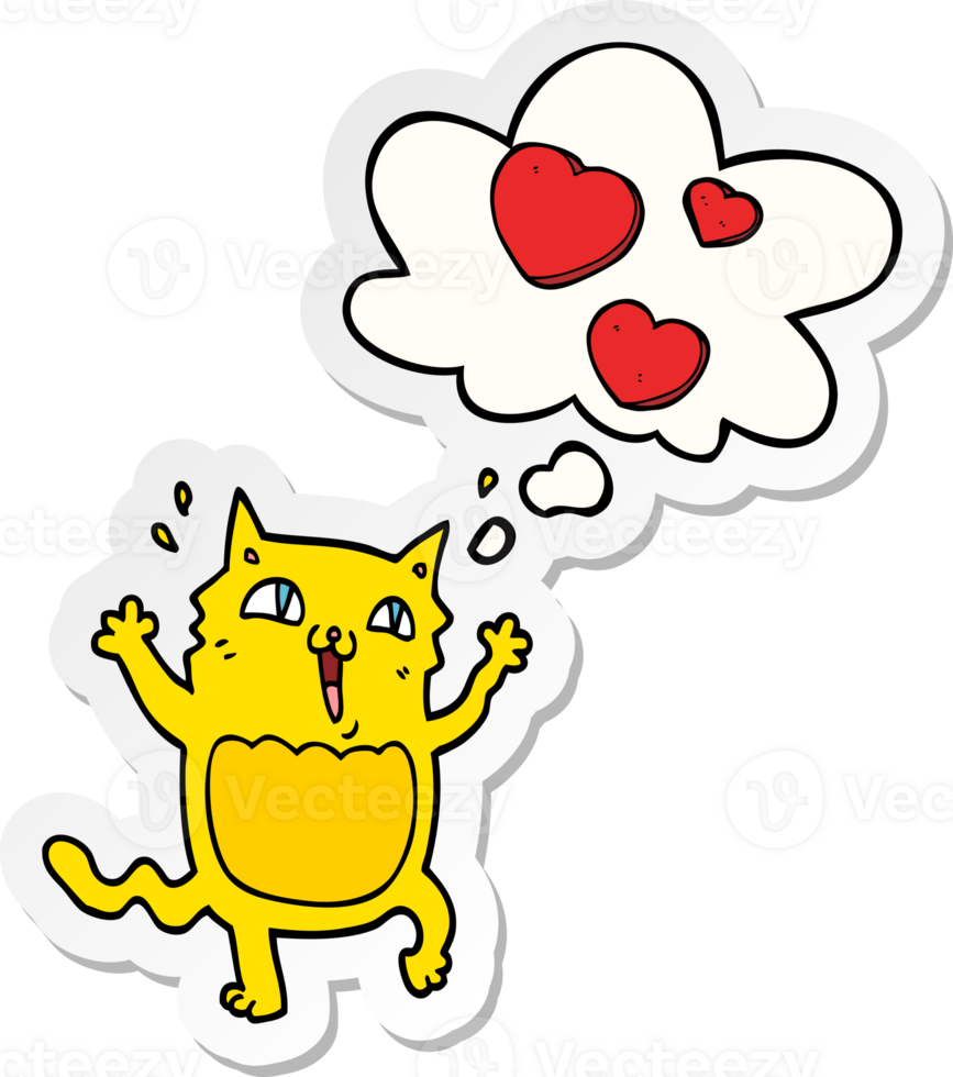 cartoon cat crazy in love with thought bubble as a printed sticker png