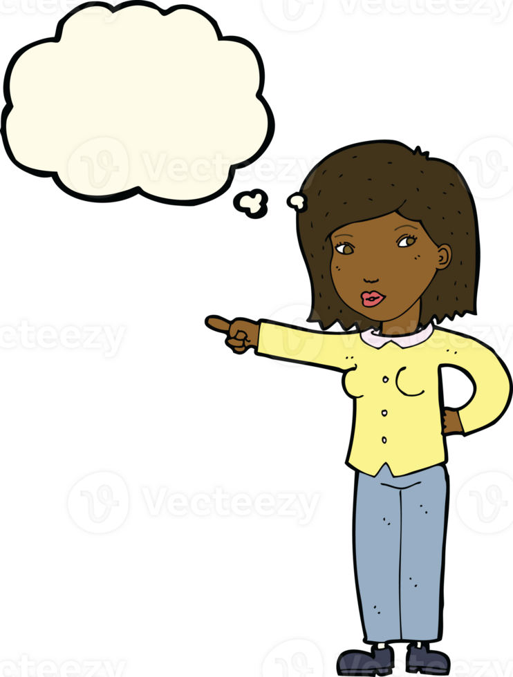 cartoon woman pointing with thought bubble png