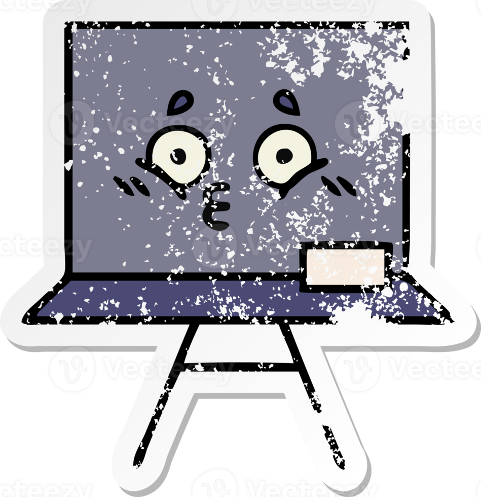 distressed sticker of a cute cartoon chalkboard png