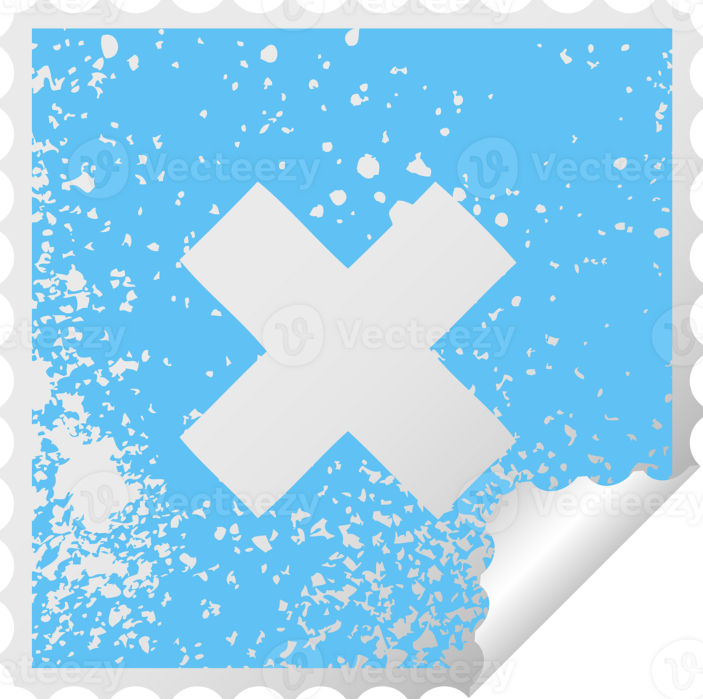 distressed square peeling sticker symbol of a multiplication symbol png