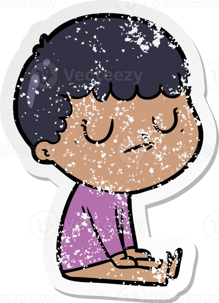 distressed sticker of a cartoon grumpy boy png