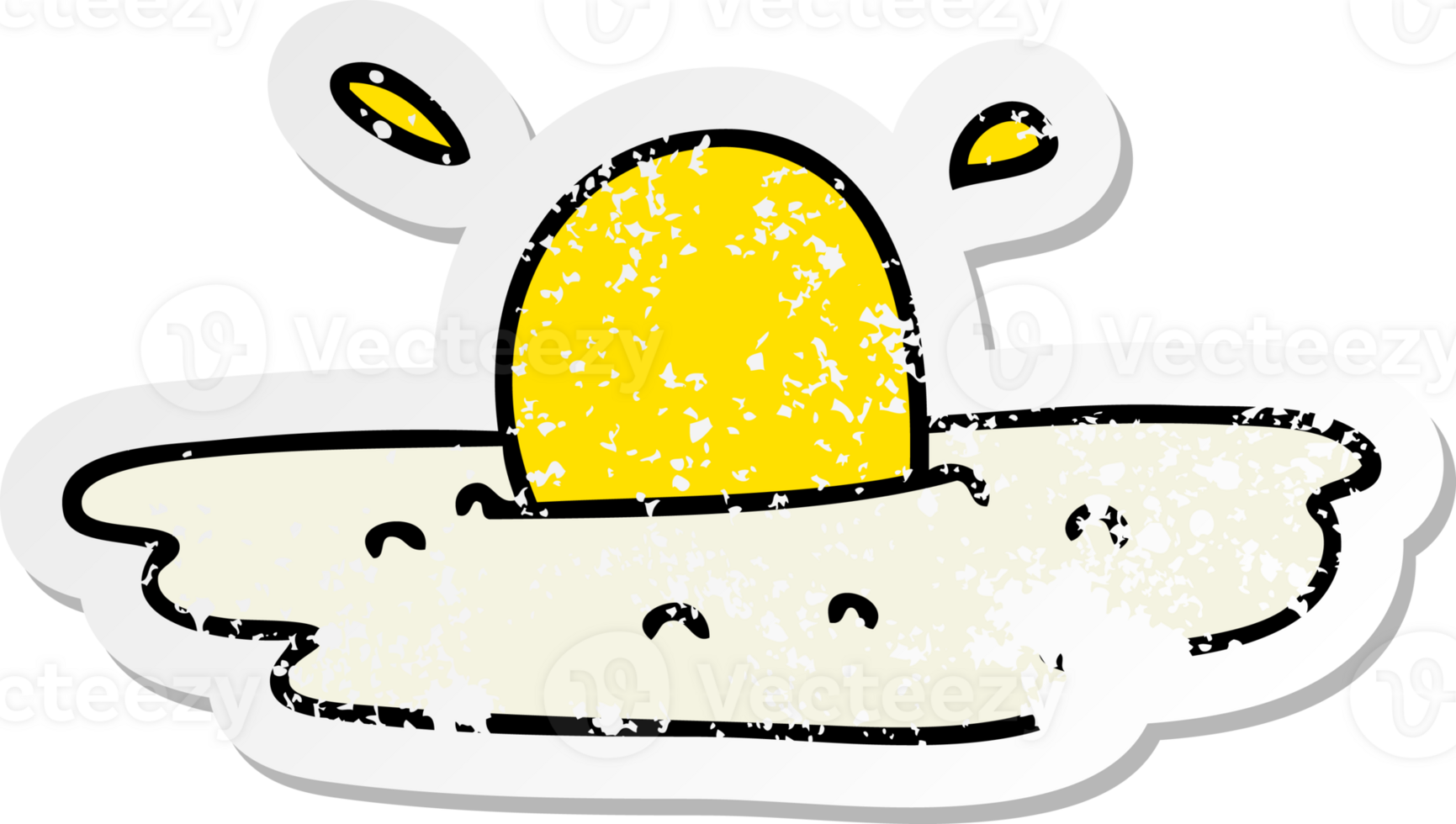 distressed sticker of a quirky hand drawn cartoon fried egg png