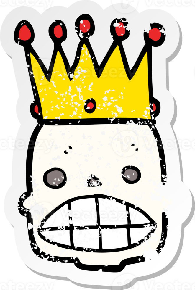 adesivo angustiado de um rosto de caveira assustador de desenho animado com coroa png