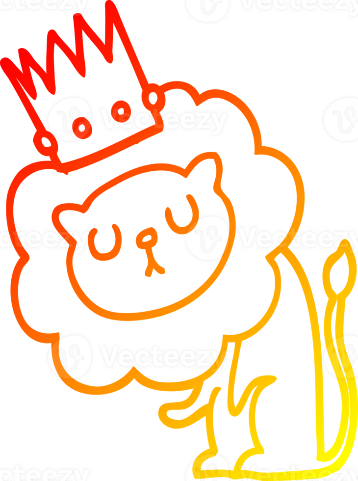 warm gradient line drawing of a cartoon lion with crown png