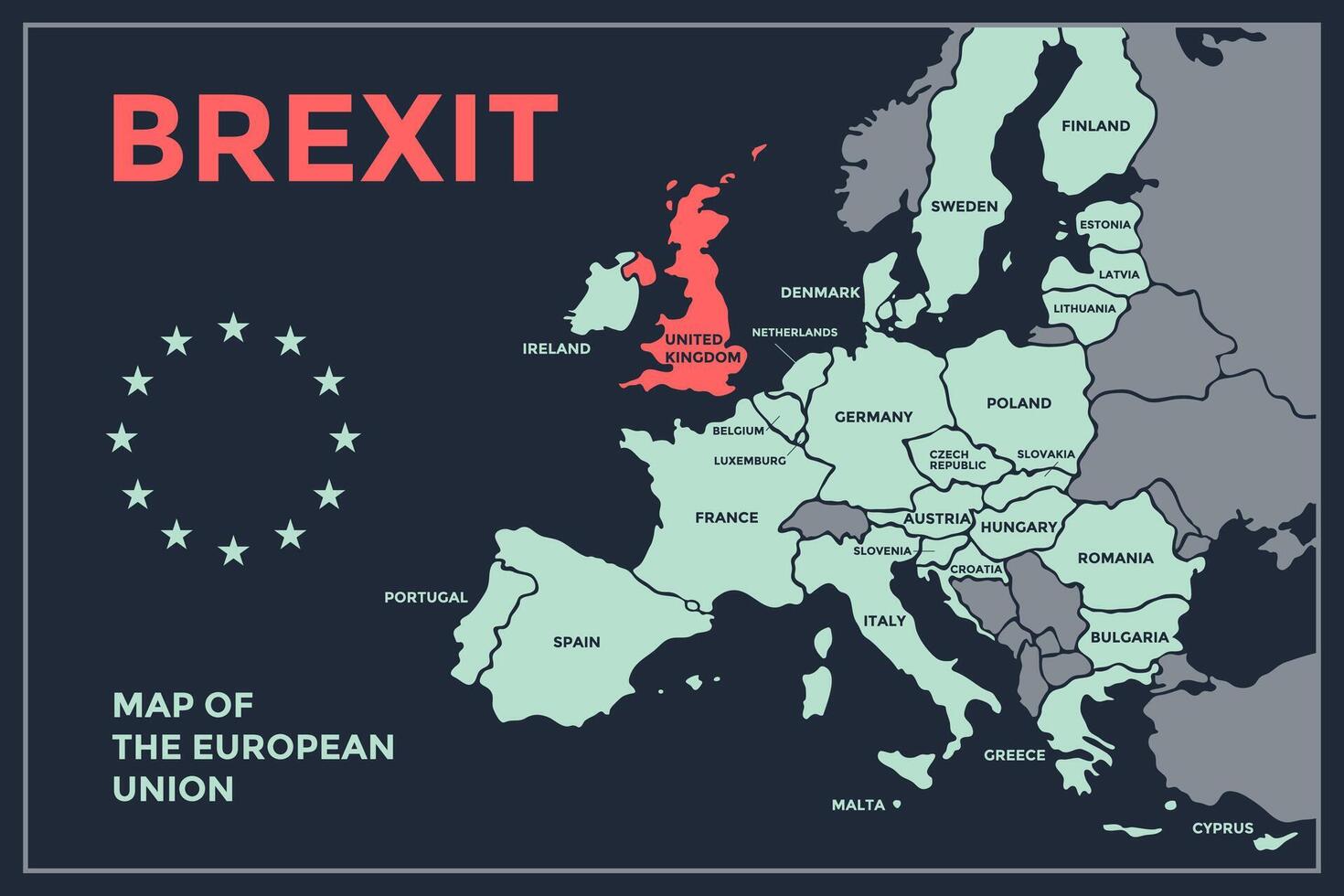 póster mapa de el europeo Unión con país nombres vector