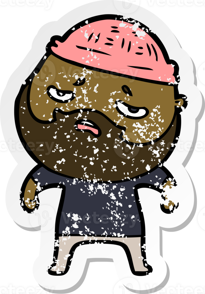 distressed sticker of a cartoon worried man with beard png