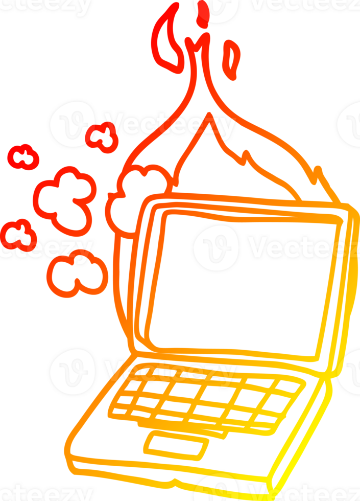 warm gradient line drawing of a cartoon broken laptop computer png
