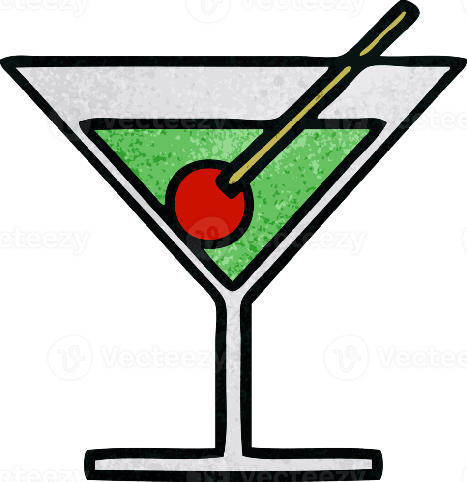 retro grunge texture cartoon of a fancy cocktail png