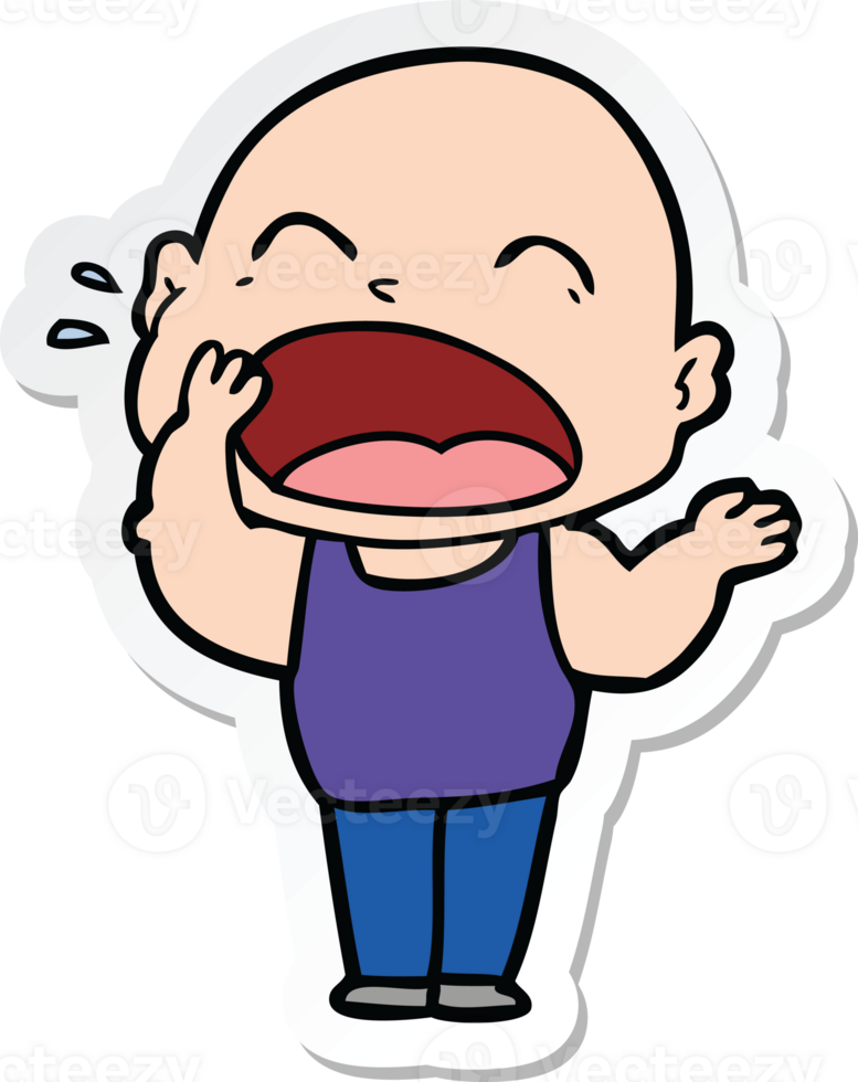 sticker of a cartoon shouting bald man png