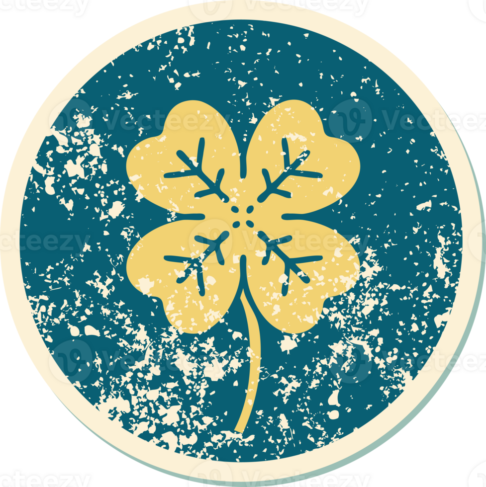 iconic distressed sticker tattoo style image of a 4 leaf clover png