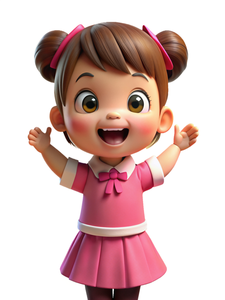 alegre niña en rosado colegio uniforme 3d mascota png