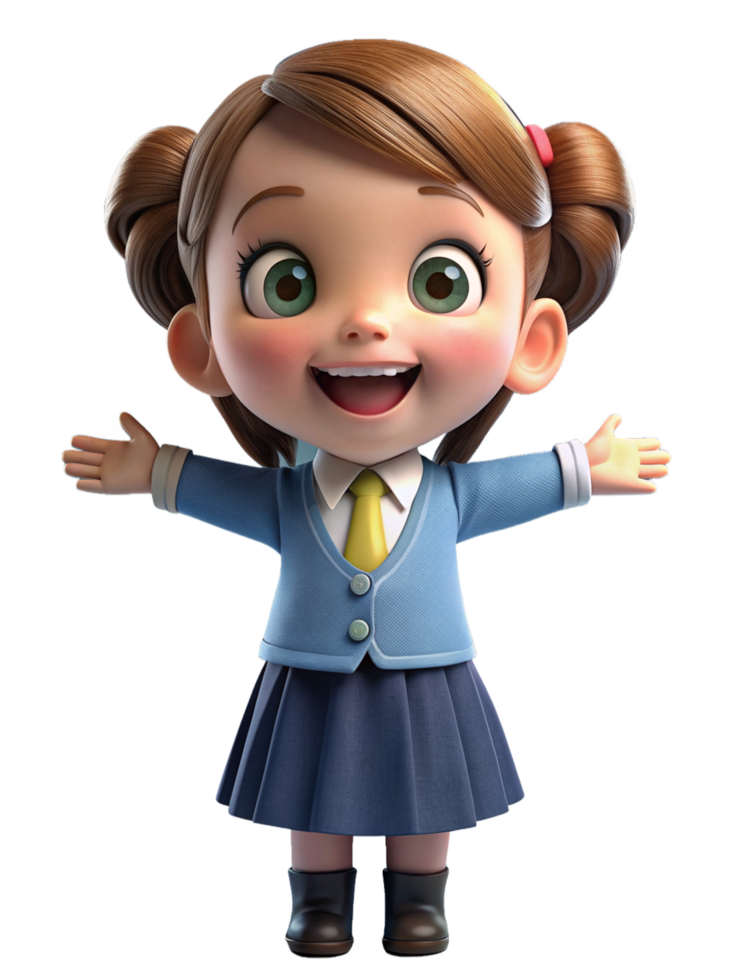 Happy Girl in School Uniform 3d Image png