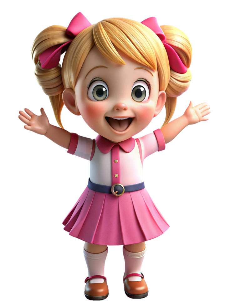 Cheerful Girl in Pink School Uniform 3d graphic png