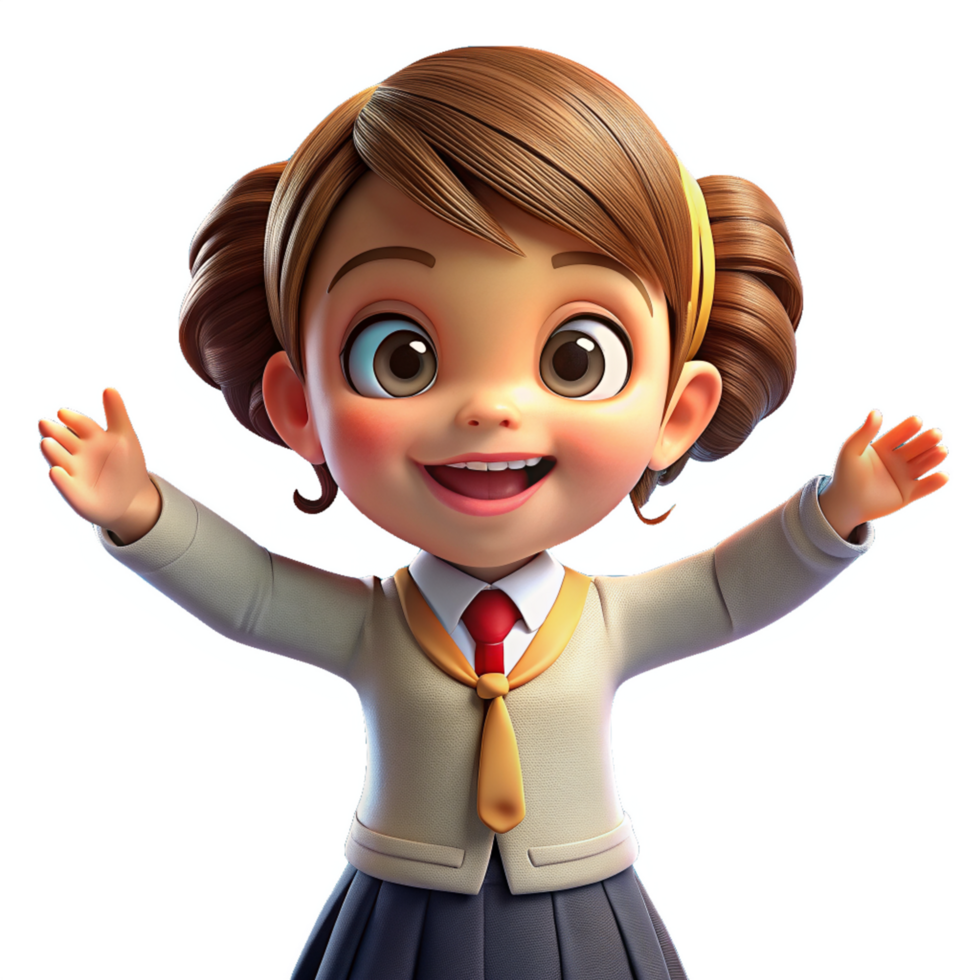 Happy Girl in School Uniform 3d realistic png