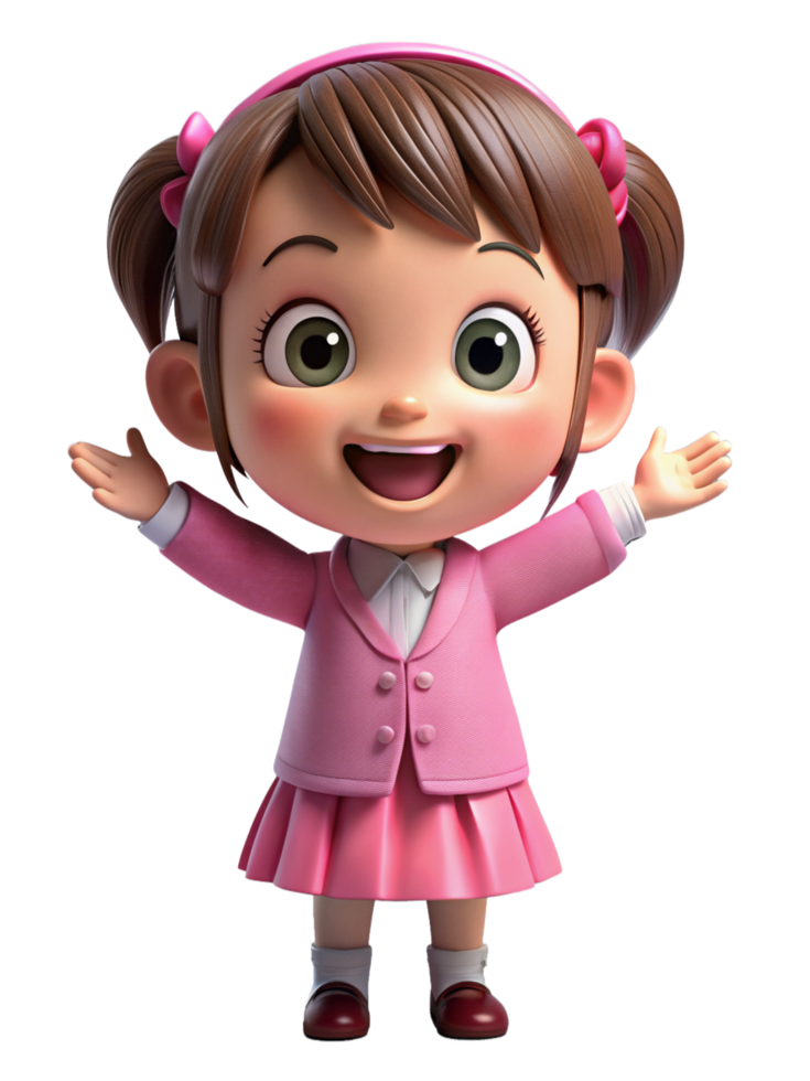 Cheerful Girl in Pink School Uniform 3d avatar png