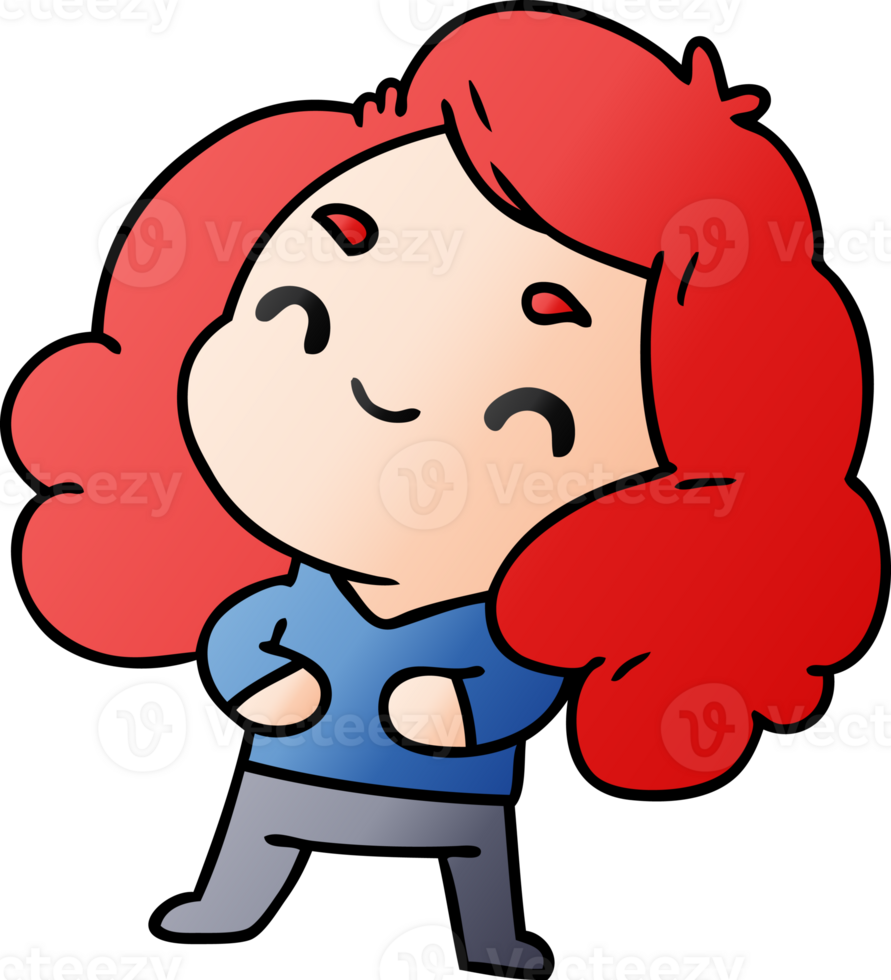gradient cartoon illustration of a cute kawaii girl png