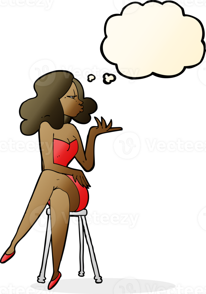 cartoon woman sitting on bar stool with thought bubble png