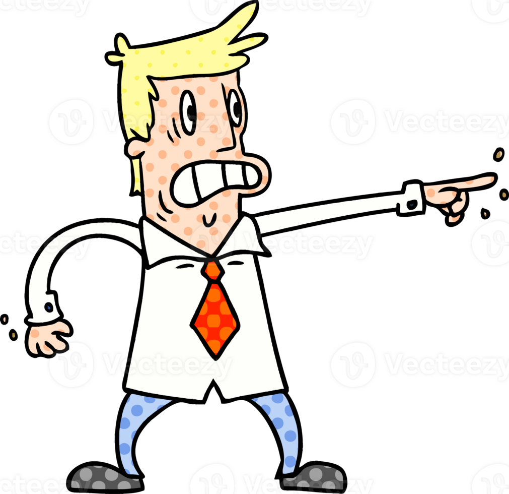 hand drawn cartoon doodle man pointing looking worried png