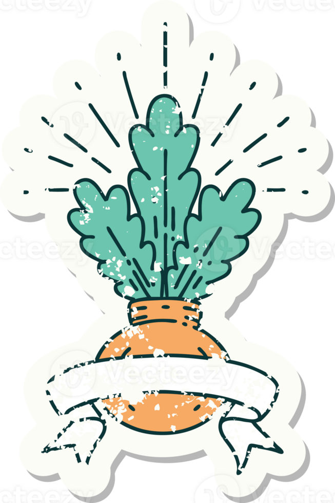 worn old sticker of a tattoo style house plant png