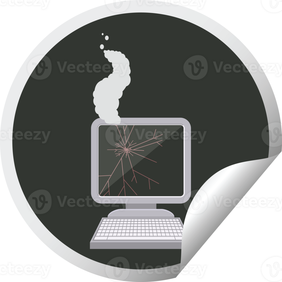 broken computer graphic   illustration circular sticker png