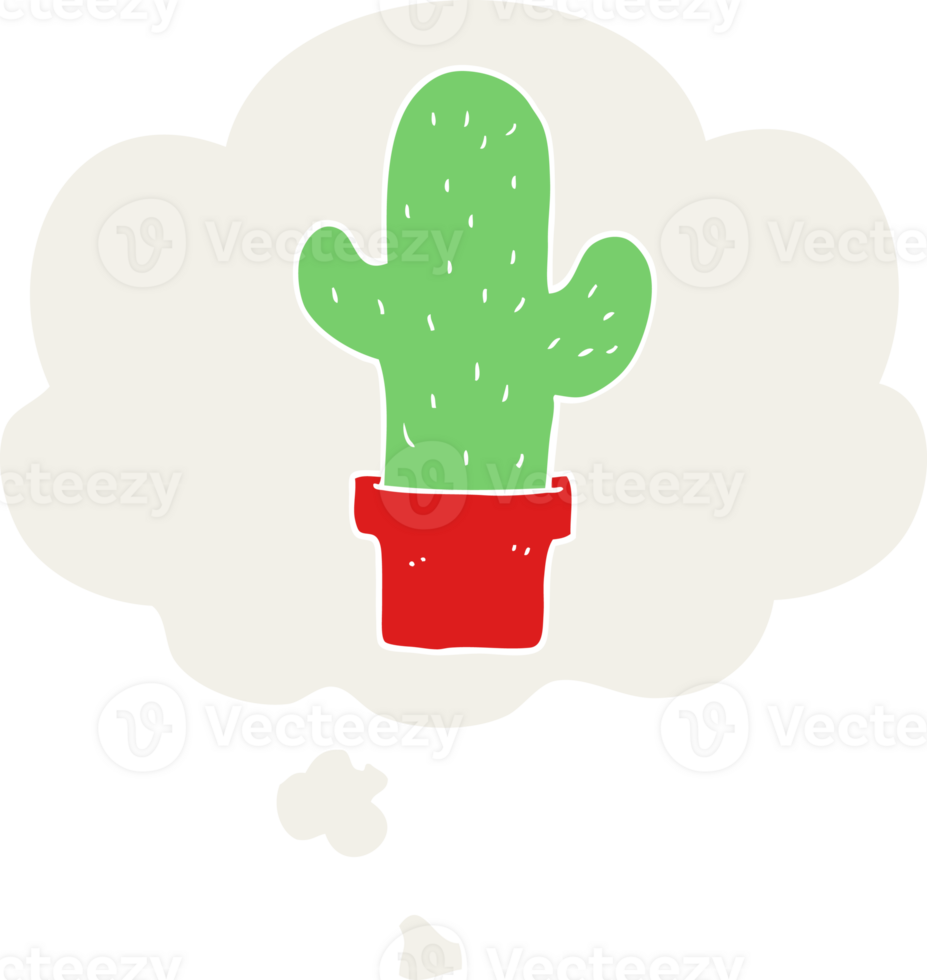 cartoon cactus with thought bubble in retro style png