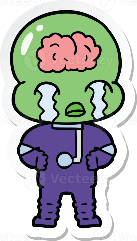 sticker van een cartoon grote hersenen huilende alien png