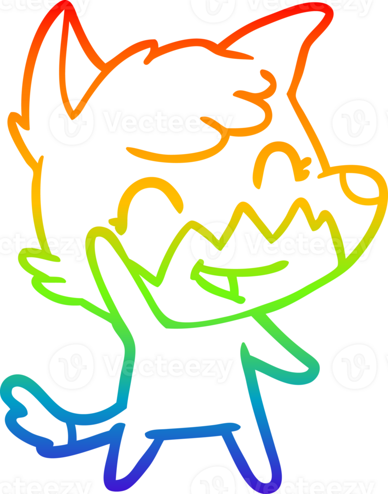 rainbow gradient line drawing of a happy cartoon fox png