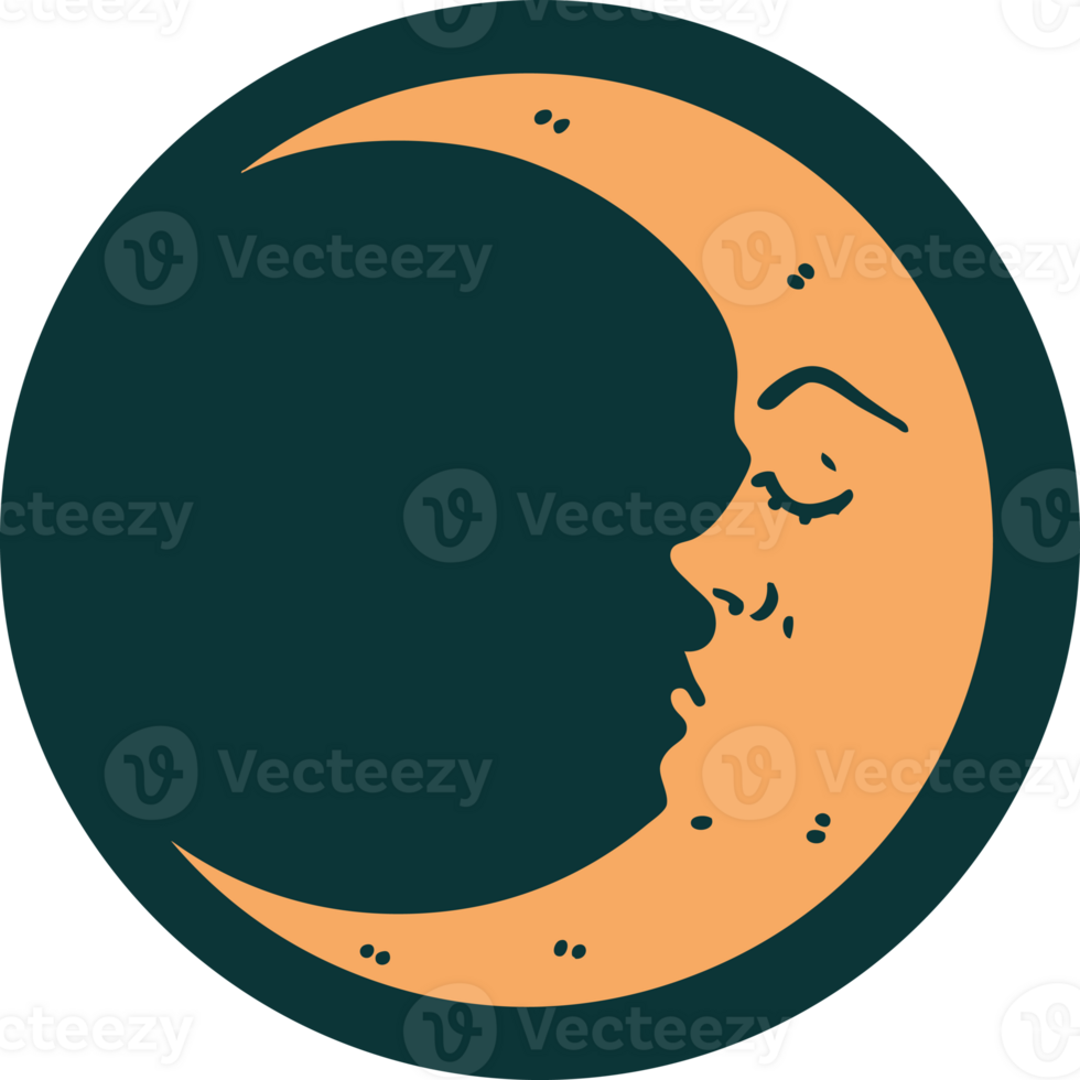 iconic tattoo style image of a crescent moon png