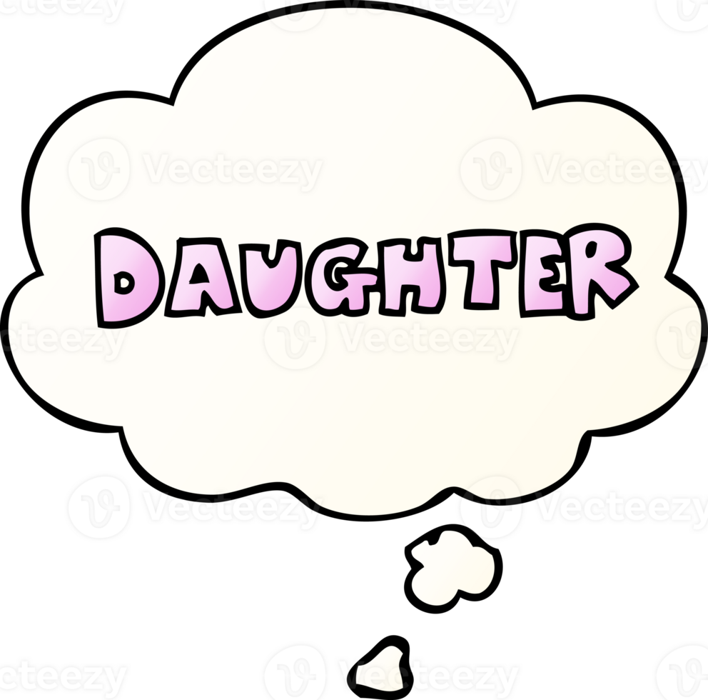 cartoon word daughter with thought bubble in smooth gradient style png