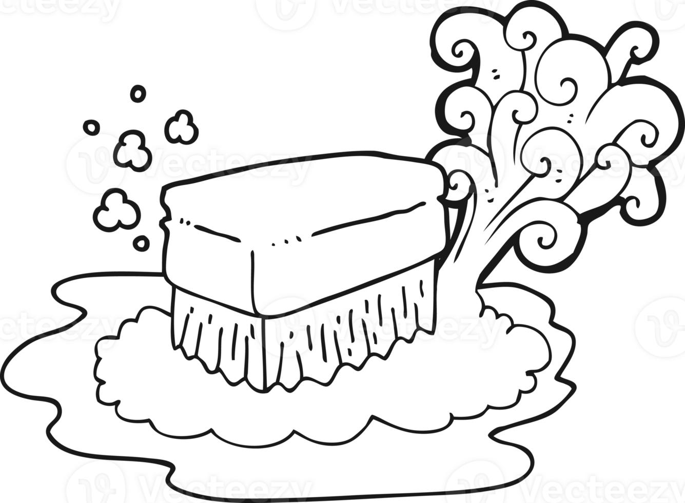 hand drawn black and white cartoon scrubbing brush png