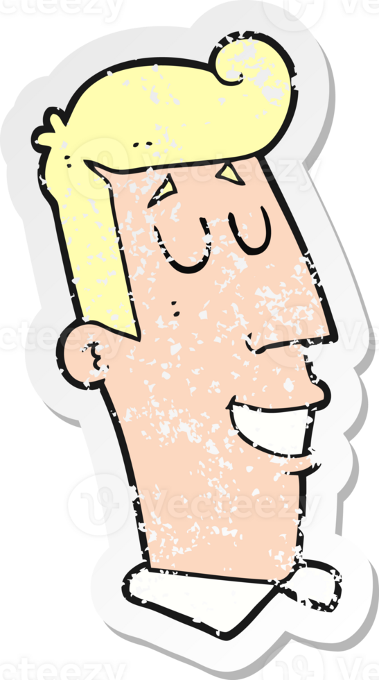 retro distressed sticker of a cartoon grinning man png