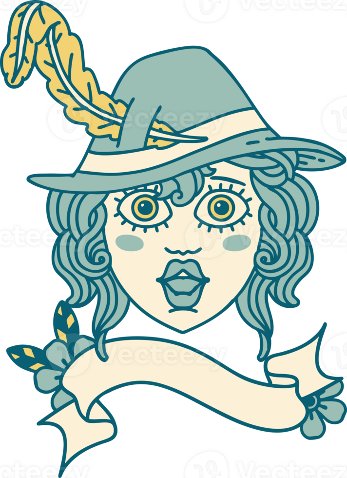 Retro Tattoo Style human bard character face png