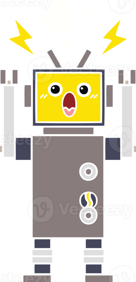flat color retro cartoon of a broken robot png
