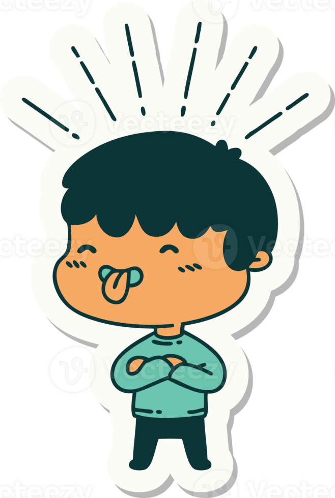 sticker of a tattoo style boy sticking out tongue png