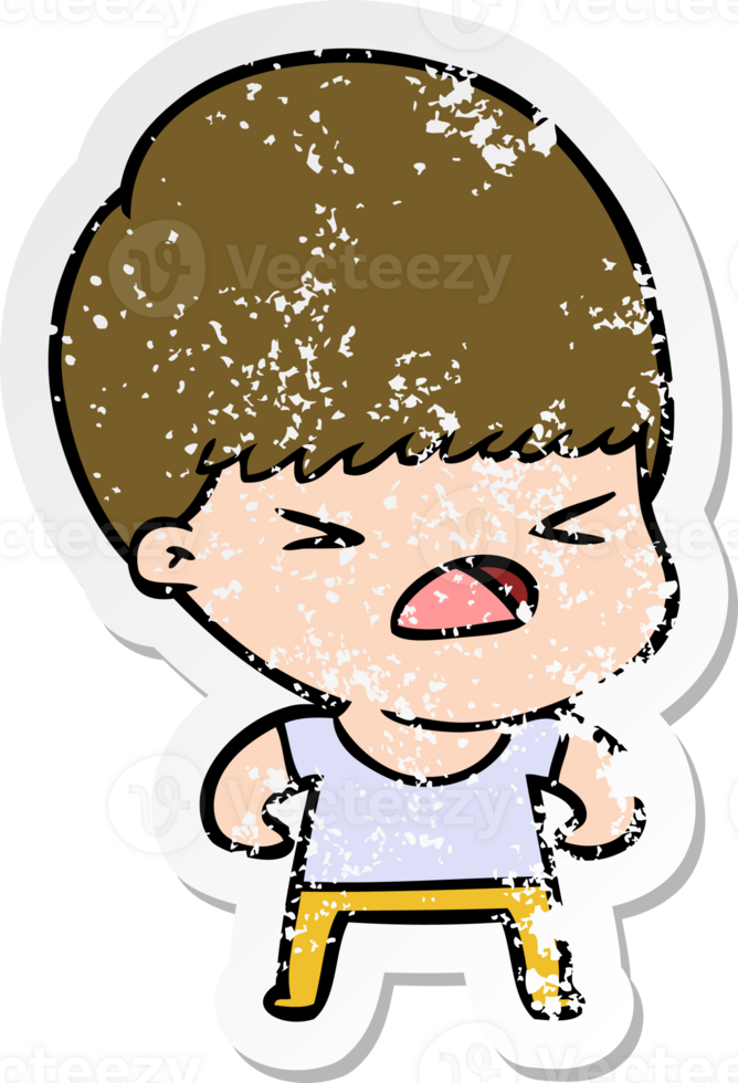 distressed sticker of a cartoon stressed man png