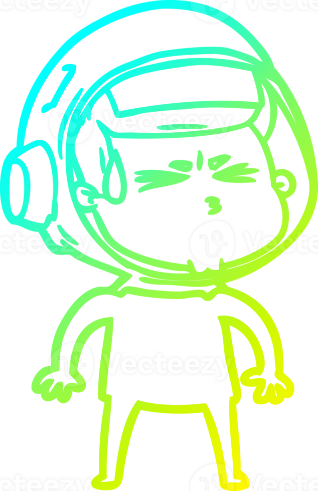 cold gradient line drawing of a cartoon stressed astronaut png