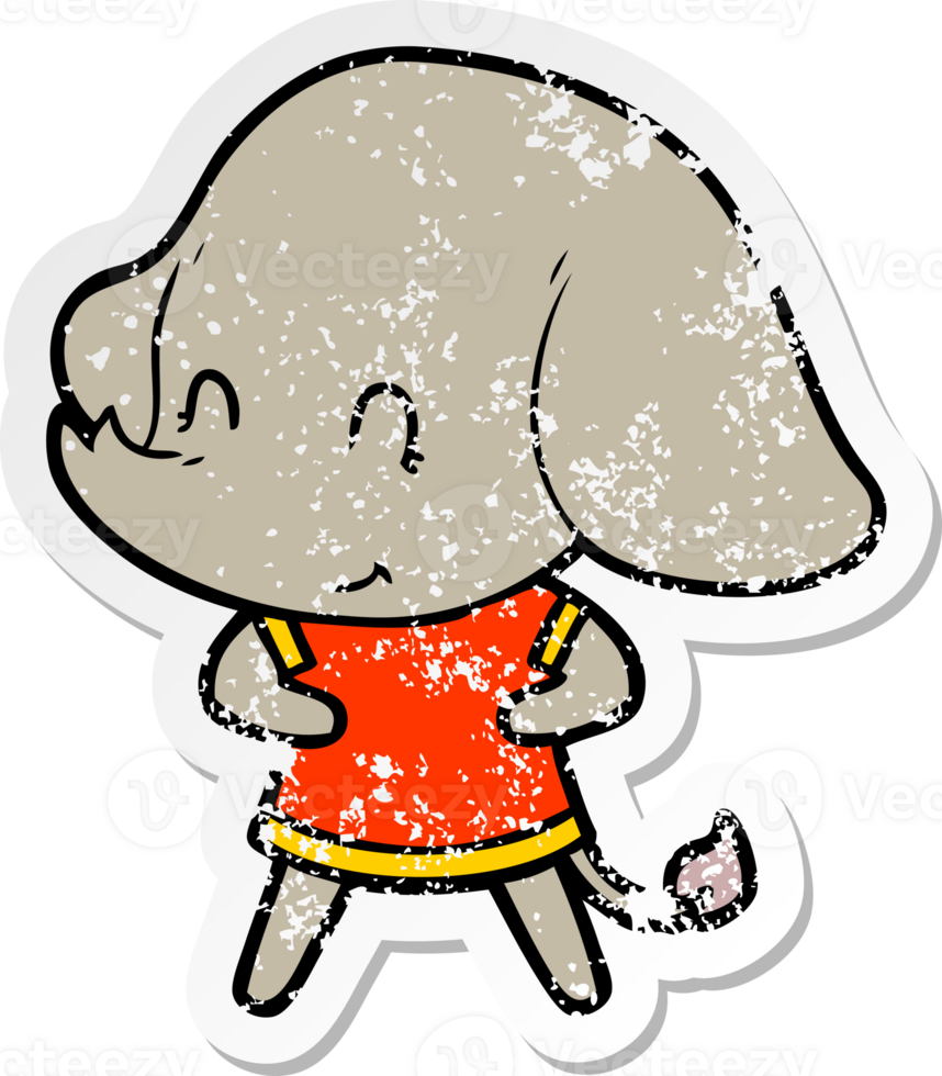 distressed sticker of a cute cartoon elephant png