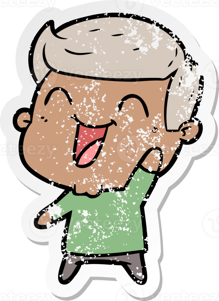 distressed sticker of a cartoon man laughing png