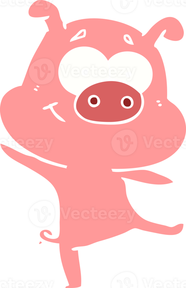 happy flat color style cartoon pig dancing png