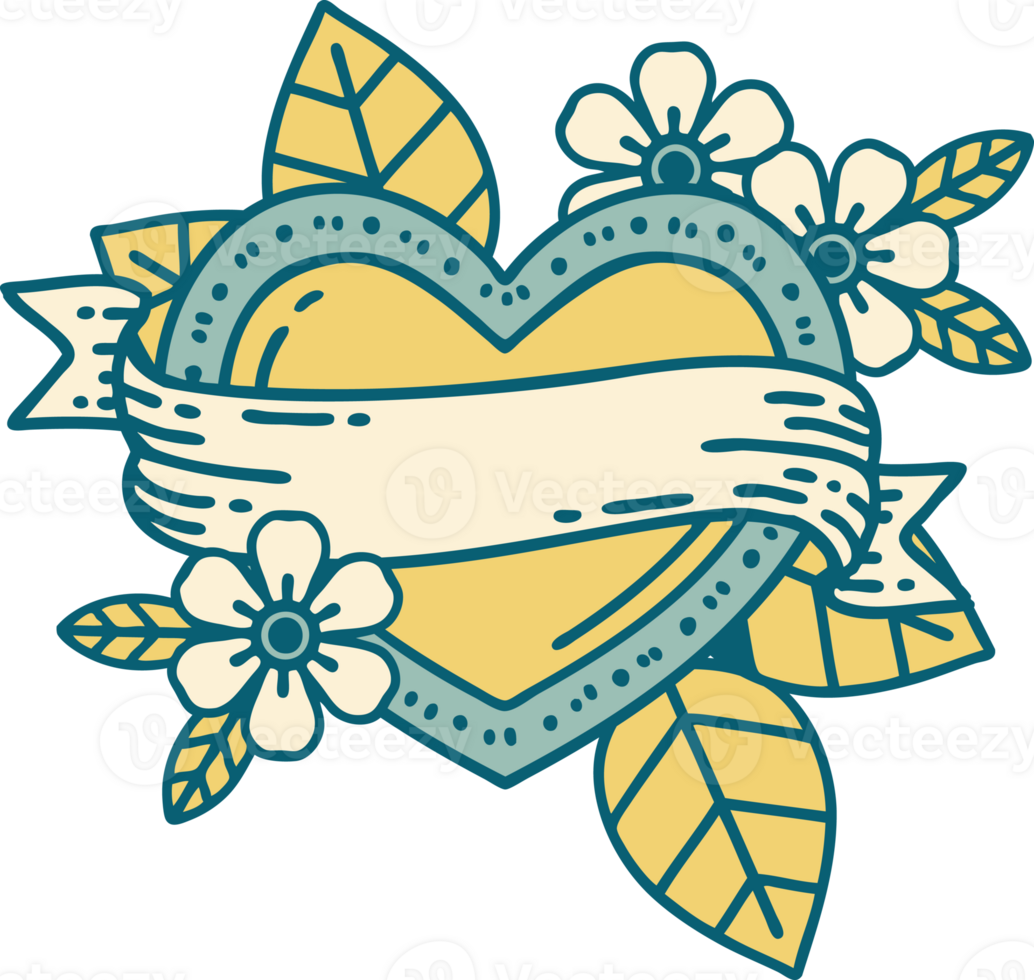 iconic tattoo style image of a heart and banner png