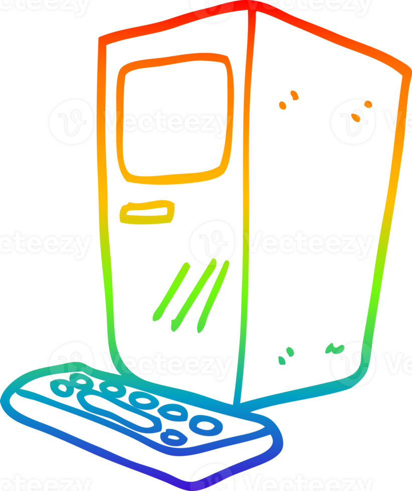 rainbow gradient line drawing of a cartoon computer and keyboard png